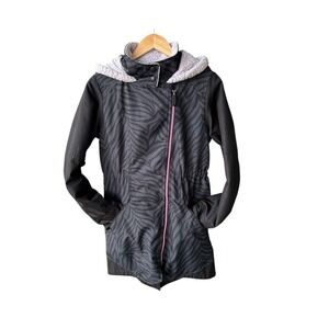 Fox Racing Parka Jacket Coat Zebra Print Sherpa Lined Hooded Grey Pink Small